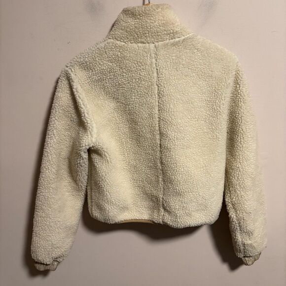 Urban Outfitters Cropped Front Zip Sherpa Jacket - White/Cream- Size Small - Picture 7 of 11